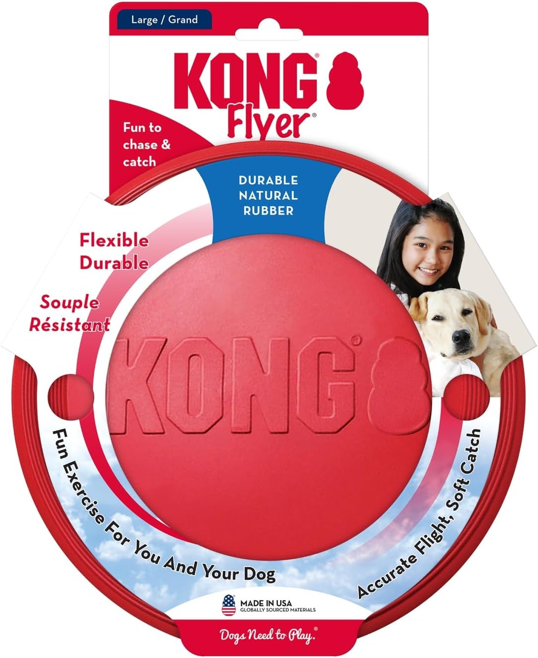 KONG Flyer, Natural Rubber Flying Disc Fetch Toy, for Medium/Large Dogs | Durable KONG Natural Rubber Flying Disc for Fetch, a Safer Disc for Healthy Outdoor Activity & Active Play