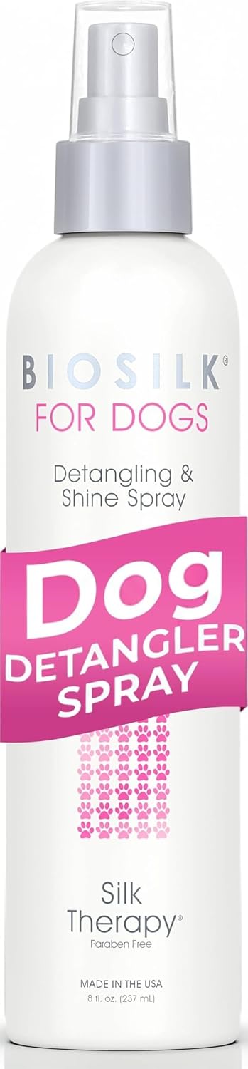 BioSilk for Dogs Silk Therapy Detangling and Shine Spray, 8 Fl Oz | pH-balanced, paraben-free leave-in mist with silk and vitamins, dematting spray for all coats and breeds