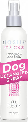BioSilk for Dogs Silk Therapy Detangling and Shine Spray, 8 Fl Oz | pH-balanced, paraben-free leave-in mist with silk and vitamins, dematting spray for all coats and breeds