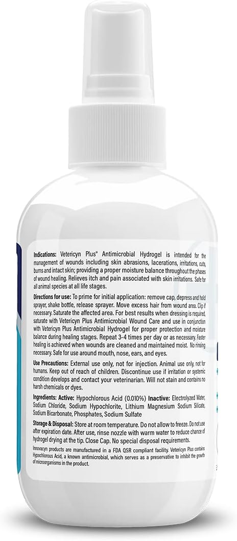 Vetericyn Plus Dog Wound Care Hydrogel Spray | Healing Aid and Wound Protectant, Sprayable Gel to Relieve Dog Itchy Skin, Safe for All Animals. 3 Ounces
