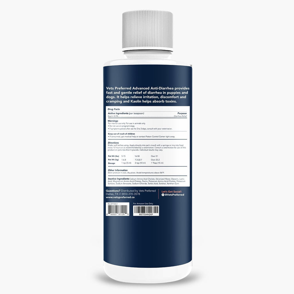 Vets Preferred Anti-Diarrhea & Gas Relief for Dogs – Kaolin Formula to Soothe Upset Stomach & Support Digestive Health – All Breed & Size Dogs – 8 fl oz Liquid – Made in USA | Natural alternative to dog diarrhea medication, soothes upset stomach, supports