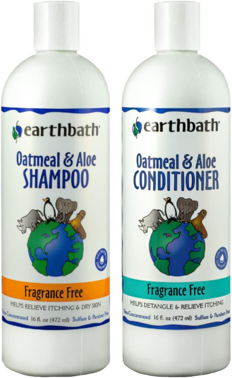 earthbath, Oatmeal & Aloe Dog Shampoo and Conditioner - Oatmeal Shampoo for Dogs, Itchy, Dry Skin Relief, Dog Wash, Made in USA, Dog Conditioner, Pet Shampoos - Vanilla & Almond, 16 Oz (1 Set)