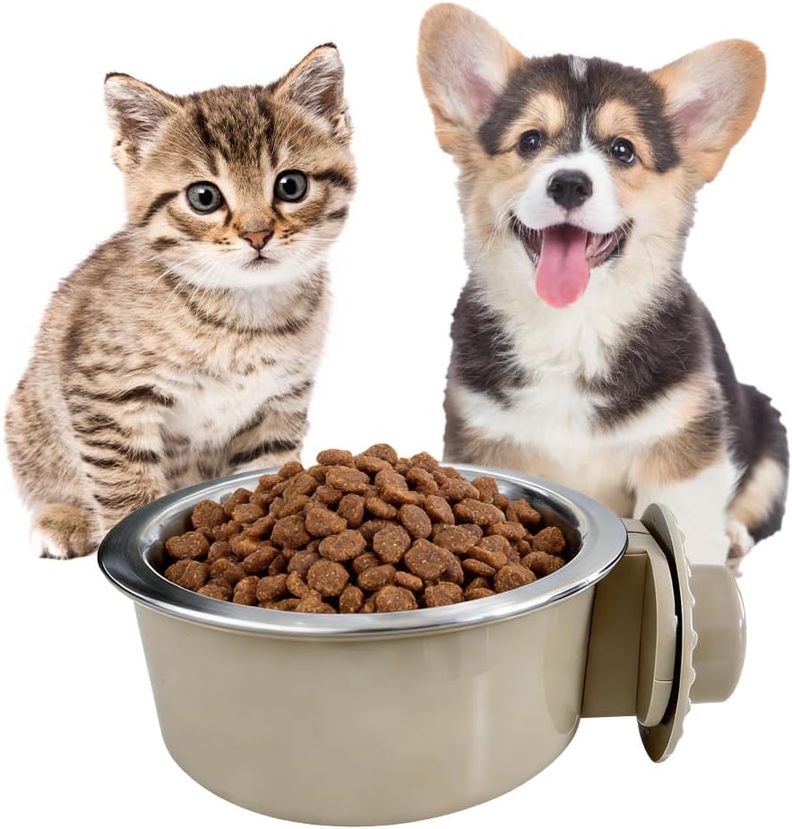 2Pcs Pets Lightweight Stainless Steel Bowl,Removable Stainless Steel Pet Hanging Food Water Feeder Bowl for Puppy Dog Cat Rabbit Ferret Bird Gunea Pigs (Gray-Small)
