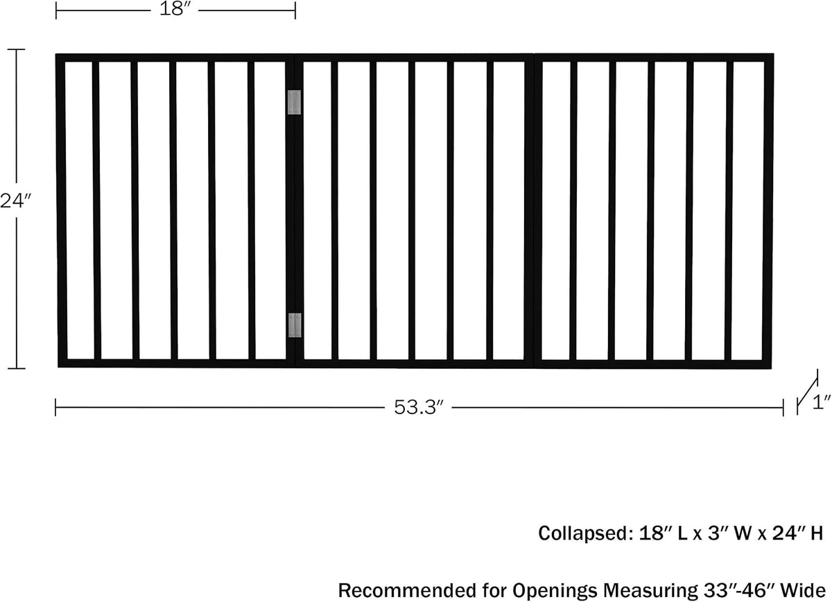 Pet Gate - 3-Panel Indoor Foldable Dog Fence for Stairs, Hallways, or Doorways - 54x24-Inch Wood Freestanding Dog Gates by PETMAKER (Black)