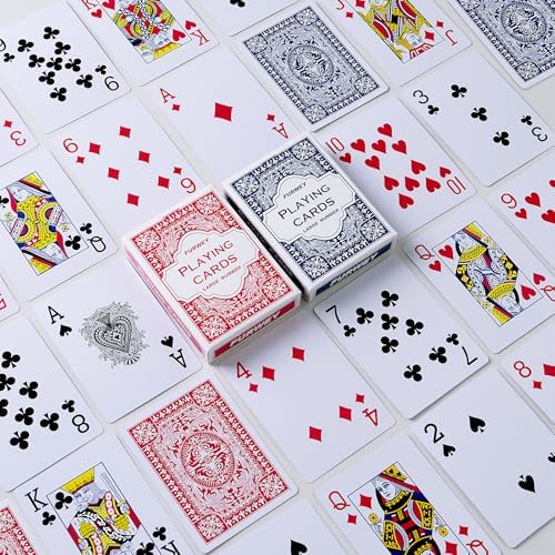 FURWEY 12 Packs Playing Cards, Poker Size Standard Index, Red and Blue