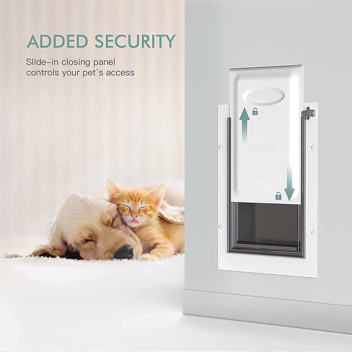 Baboni Pet Door for Wall,3-Flap,Steel Frame and Telescoping Tunnel, Aluminum Lock, Double Flap Dog Door and Cat Door, Strong and Durable (Pets Up to 100 Lb) -Large