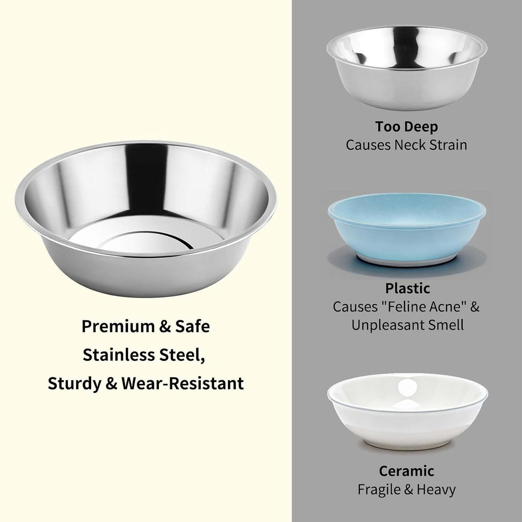 Tifanso 6PCS 5.6" Stainless Steel Whisker Friendly Cat Food & Water Bowls