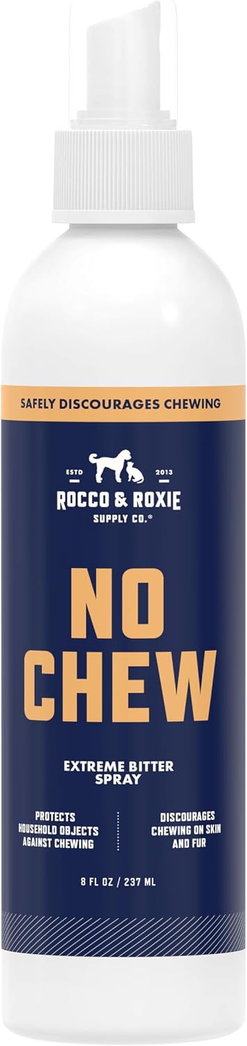 Rocco & Roxie No Chew Spray for Dogs - Alcohol-Free with Copaiba Oil, 8oz | Alcohol-Free Bitter Deterrent – Safe on Skin, Hot Spots & Wounds – Calming Copaiba Oil – Long-Lasting on Furniture & Cords