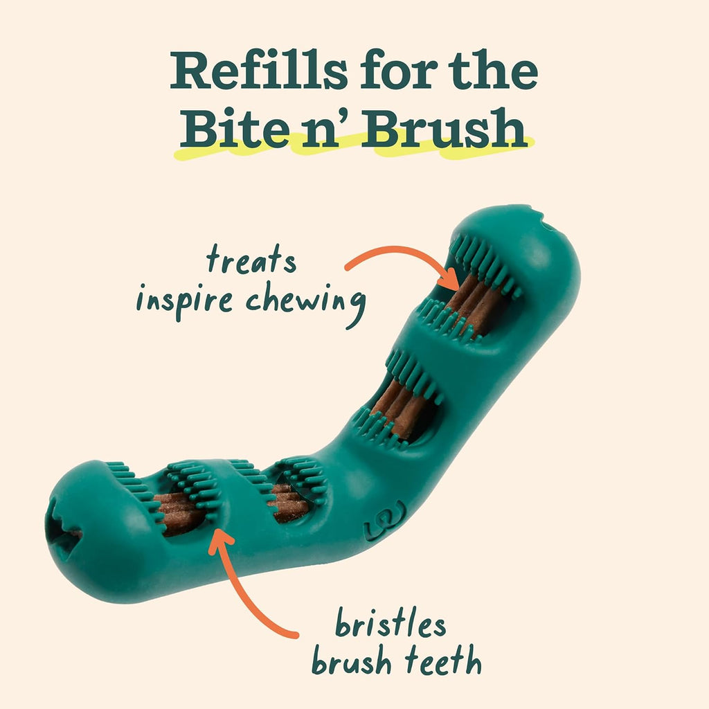 WOOF Bite n' Brush Dog Dental Chew Toy Refills, Chicken, 18 Count | Dental refill treats, chicken & beef options, oral care ingredients, reusable with Bite n' Brush