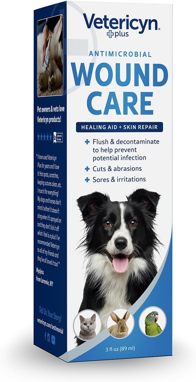 Vetericyn Plus Dog Wound Care Spray | Healing Aid and Skin Repair, Clean Wounds, Relieve Dog Skin Allergies, Safe for All Animals. 3 ounces