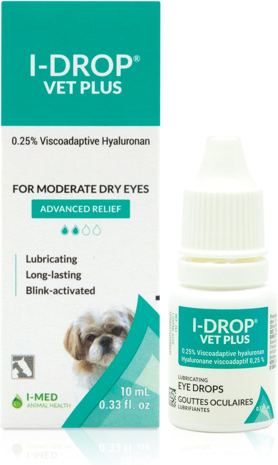 I-DROP Vet Plus Dog Eye Drops, 0.25% Hyaluronan, Seasonal Dry Eye, 10 ml | Refreshes and stabilizes the tear film for long-lasting comfort with fewer applications. For acute or seasonal dry eyes.