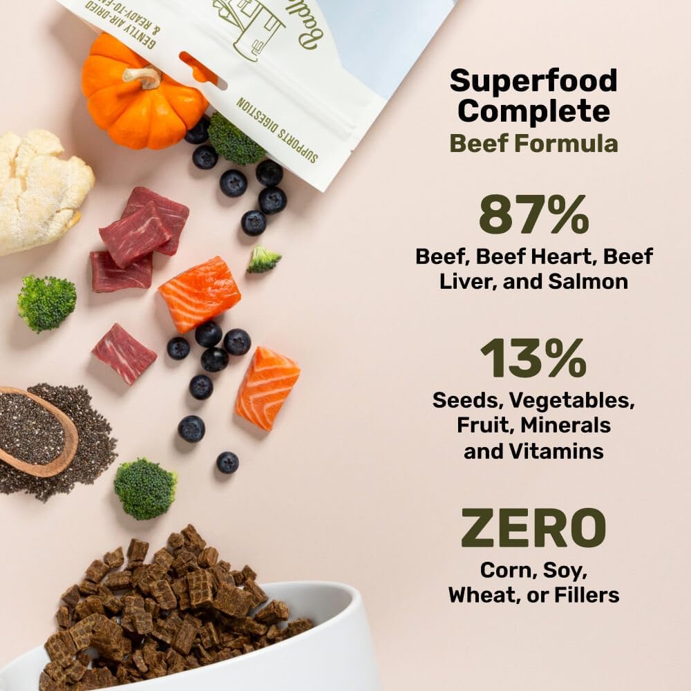BADLANDS RANCH Air-Dried Beef Dog Food, 87% Real Meat, 24 oz | Includes organs & salmon; kibble topper or alternative; adult & senior dogs; no corn, wheat, soy or fillers