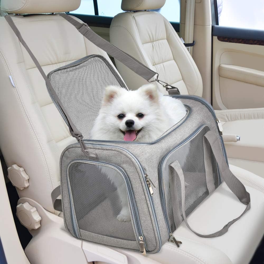 Henkelion Cat Carriers Dog Carrier Pet Carrier For Small / Medium Cats Dogs Puppies (Up To 15lbs), TSA Airline Approved Small Dog Carrier Soft Sided, Collapsible Waterproof Travel Puppy Carrier - Grey