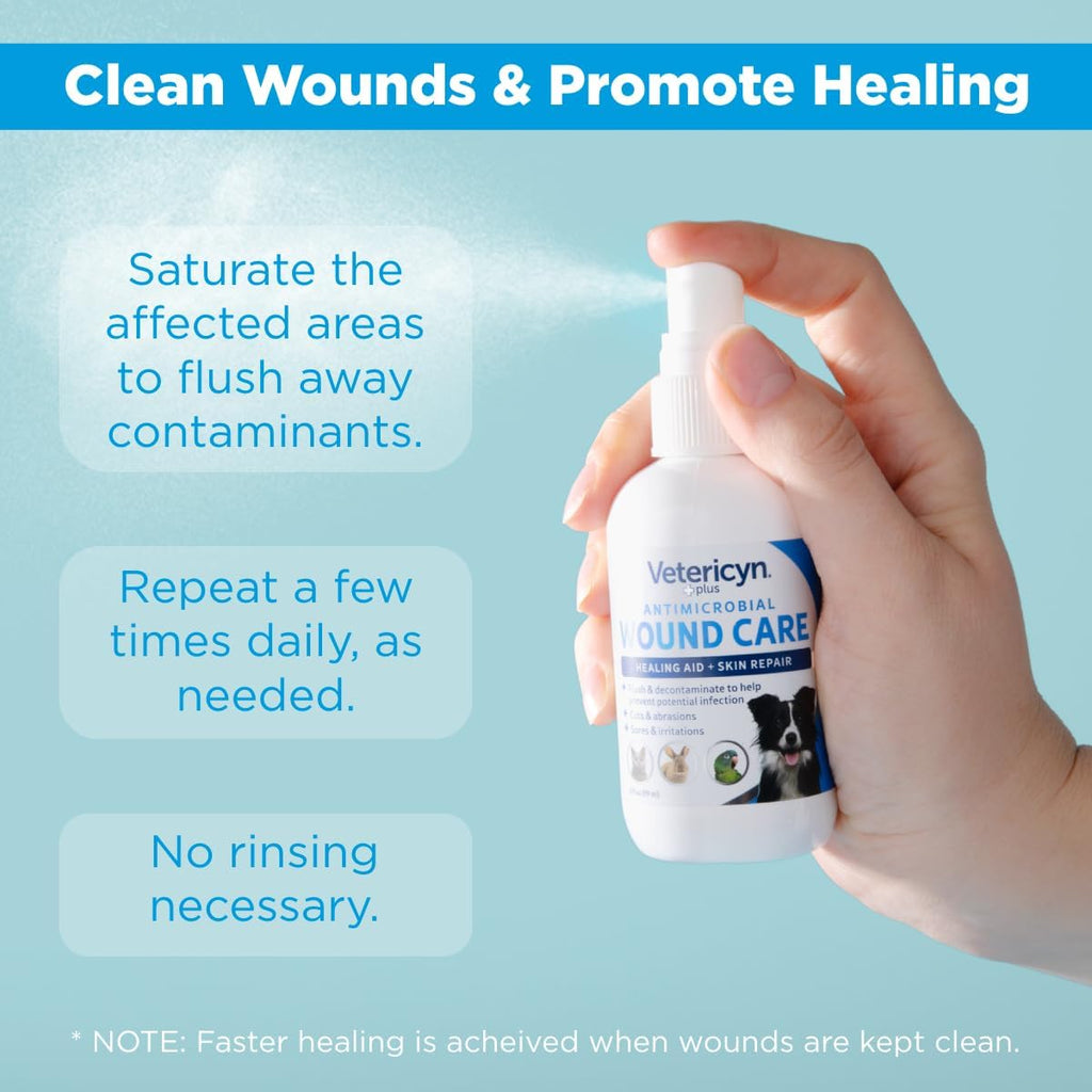Vetericyn Plus Dog Wound Care Spray | Healing Aid and Skin Repair, Clean Wounds, Relieve Dog Skin Allergies, Safe for All Animals. 3 ounces
