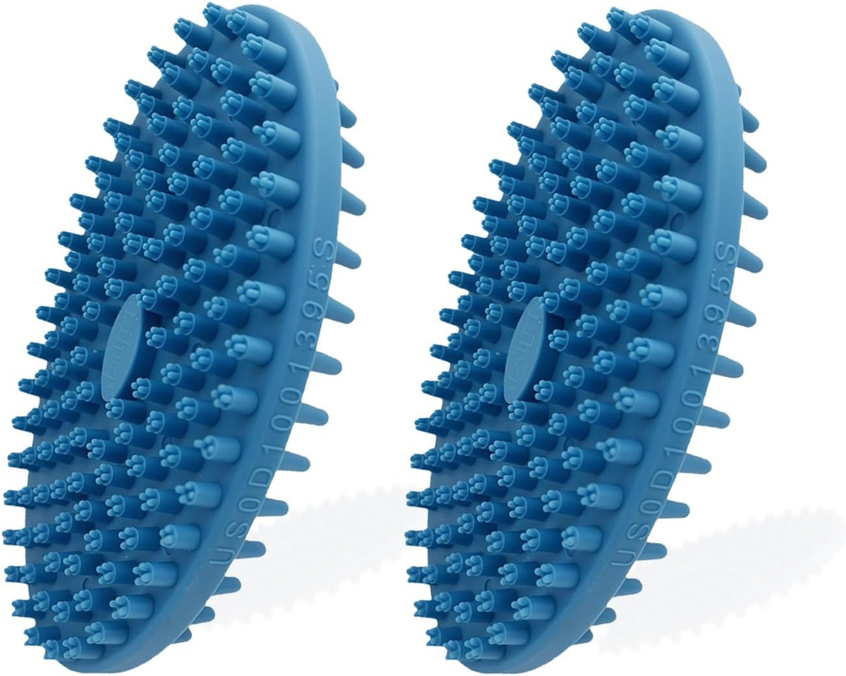 Dog Grooming Brush, Lilpep Pet Shampoo Bath Brush Soothing Massage Rubber Comb with Adjustable Ring Handle for Long Short Haired Dogs and Cats (Blue+Green, pack of 2)