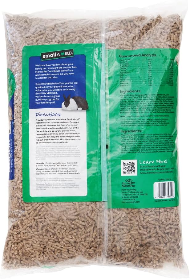 Small World Rabbit Food, Complete Pelleted Feed, High Fiber Food, 10 lb