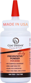COAT DEFENSE Daily Preventative Powder | Made in USA | 3.5oz Waterless Dog Shampoo & Pet Deodorizer for Smelly Dogs | Provides Anti Itch Relief | Dog Dry Shampoo for Dry Itchy Skin