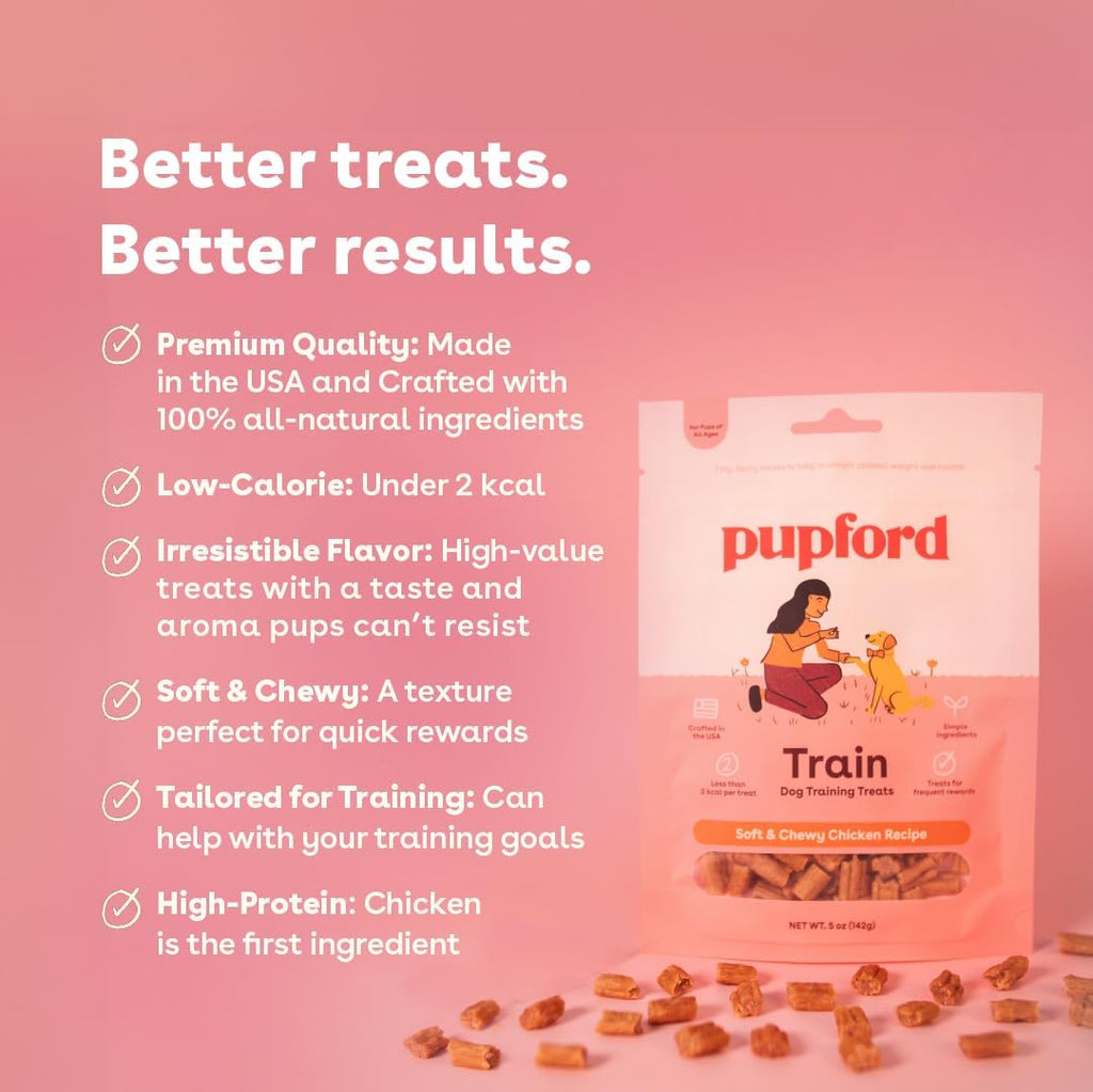 Pupford Soft & Chewy Training Treats for Dogs & Puppies (Chicken, 5 oz) | 250+ treats per bag, <2 kcals each, Only 7 ingredients, All breed sizes, Mess free and bite sized, Trainer recommended