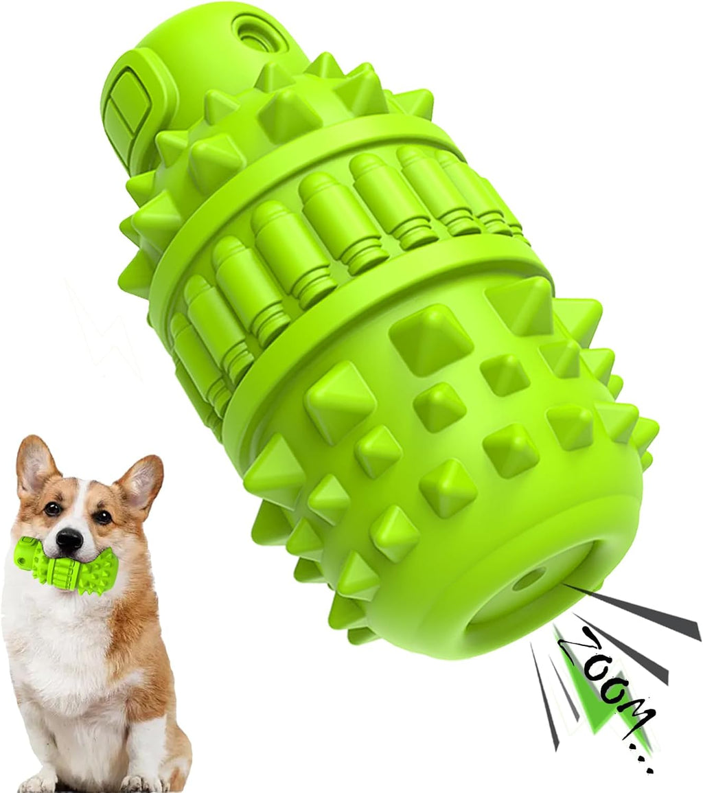 PIFFZEDO Natural Rubber Squeaky Dog Chew Toy for Large Aggressive Chewers | Indestructible large squeak toy, tough chew toy for power chewers, birthday gift, cleans tartar, green large size