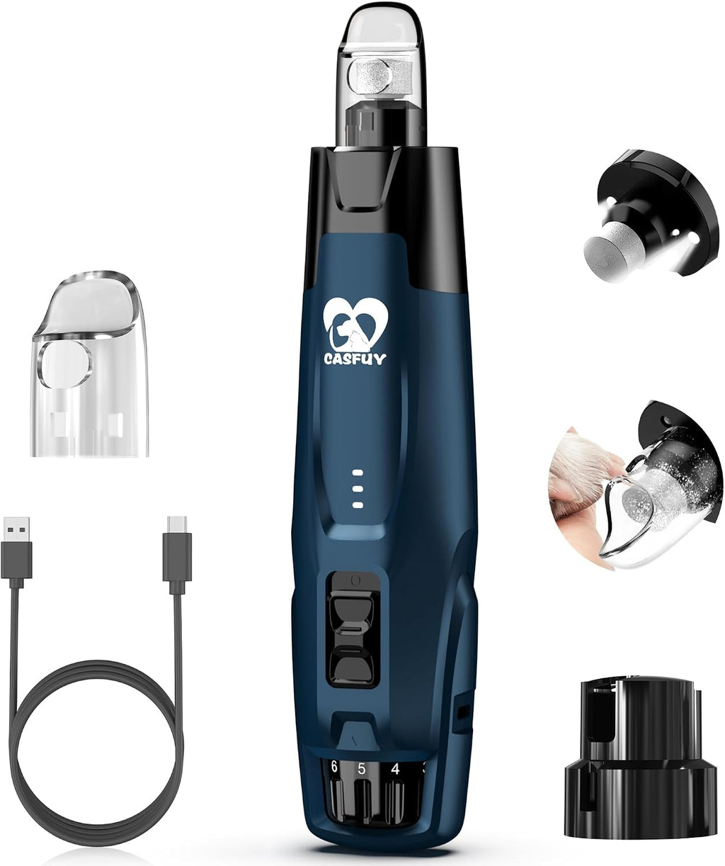 Casfuy New 6-Speed Dog Nail Grinder - 50% More Power Dog Nail Trimmers with 2 LED Lights Quiet 7h Running Time Electric Pet Nail Grinder File Toenail Grinder for Large Medium Small Dogs & Cats (DB)
