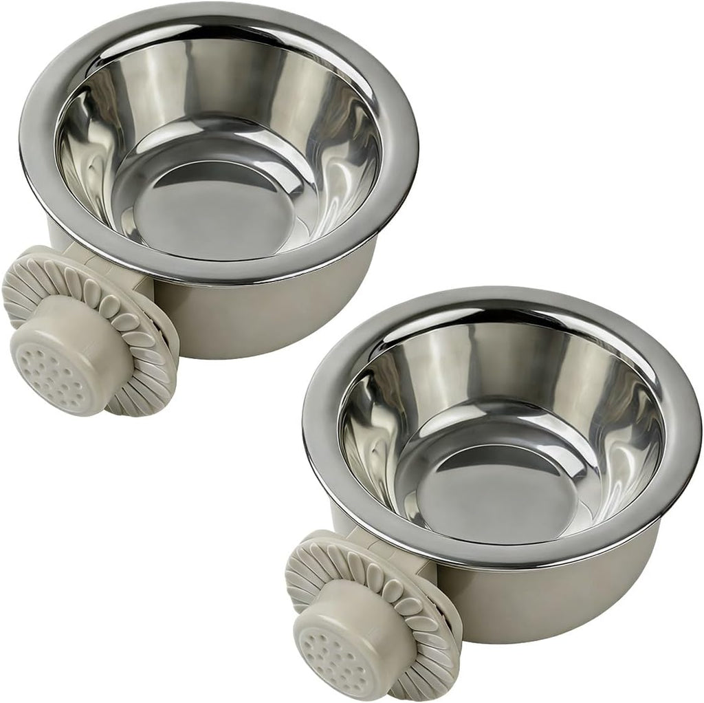 2Pcs Pets Lightweight Stainless Steel Bowl,Removable Stainless Steel Pet Hanging Food Water Feeder Bowl for Puppy Dog Cat Rabbit Ferret Bird Gunea Pigs (Gray-Small)