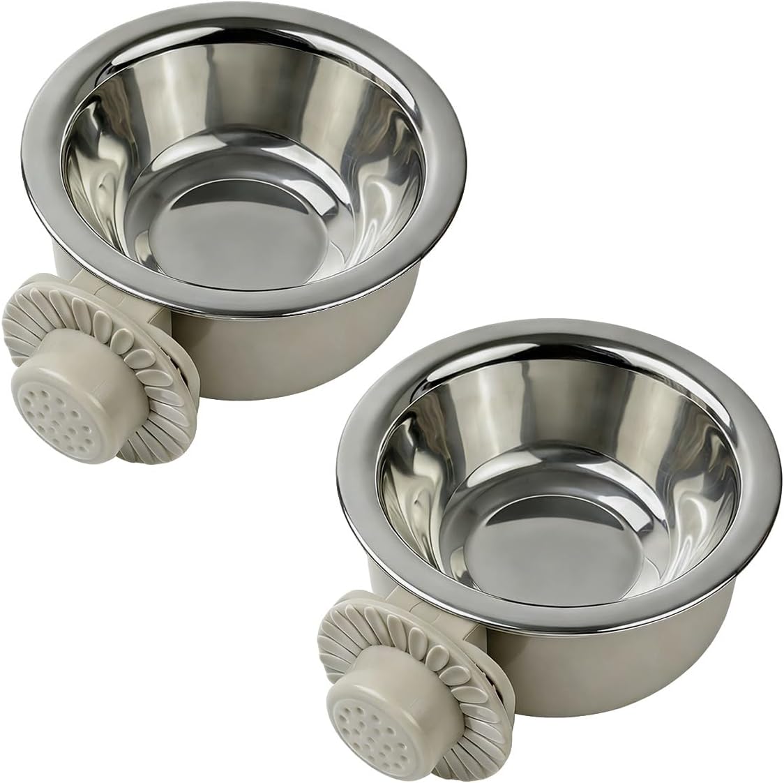 2Pcs Pets Lightweight Stainless Steel Bowl,Removable Stainless Steel Pet Hanging Food Water Feeder Bowl for Puppy Dog Cat Rabbit Ferret Bird Gunea Pigs (Gray-Small)