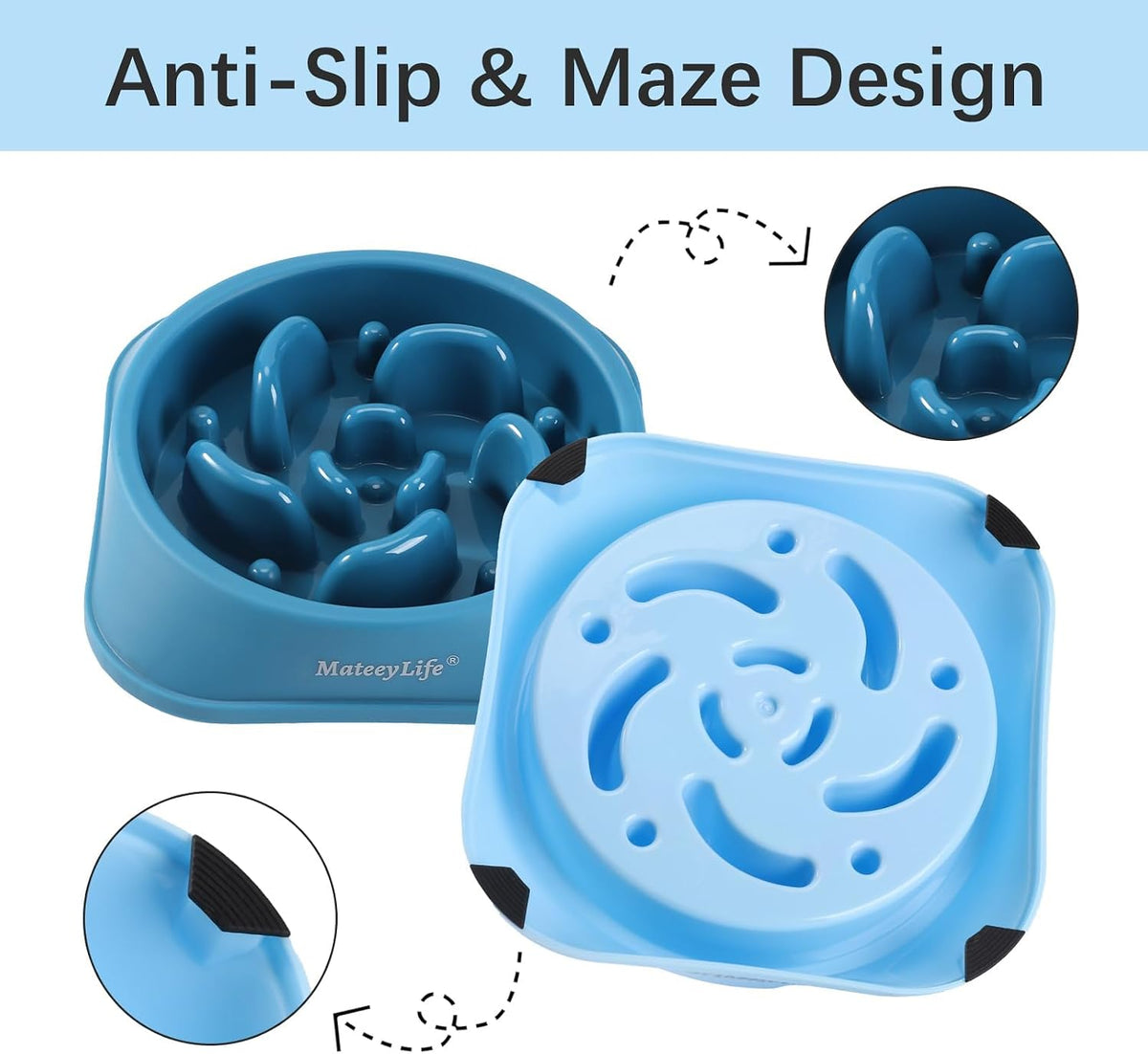 MateeyLife 2-Pack Slow Feeder Dog Bowls, 2 Cups, Dog Puzzle Feeder Bowl | Food-contact safe, dishwasher safe, non-slip base, maze design, for fast eaters, for dogs and cats, daily mealtimes