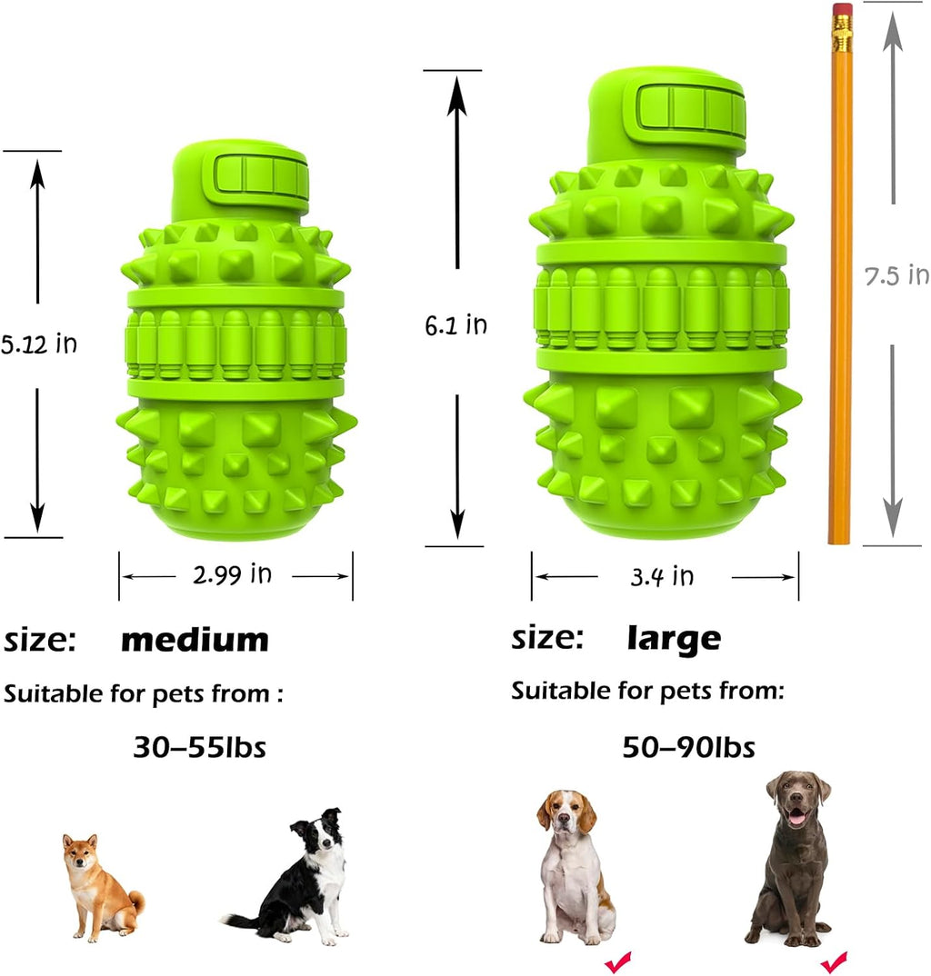 PIFFZEDO Natural Rubber Squeaky Dog Chew Toy for Large Aggressive Chewers | Indestructible large squeak toy, tough chew toy for power chewers, birthday gift, cleans tartar, green large size