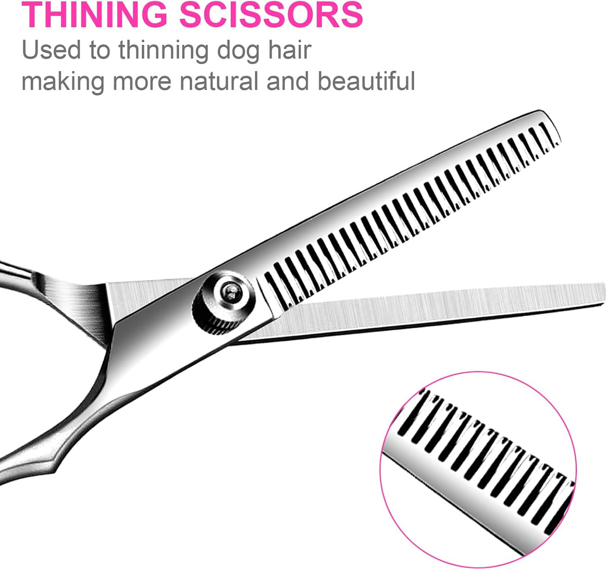 TINMARDA Dog Grooming Kit, Professional Stainless Steel Dog Grooming Scissors with Curved Shears, Pink Finger Rings - 4 Piece Sharp Durable Pet Shears for Dogs Cats At Home Salon-Quality Grooming