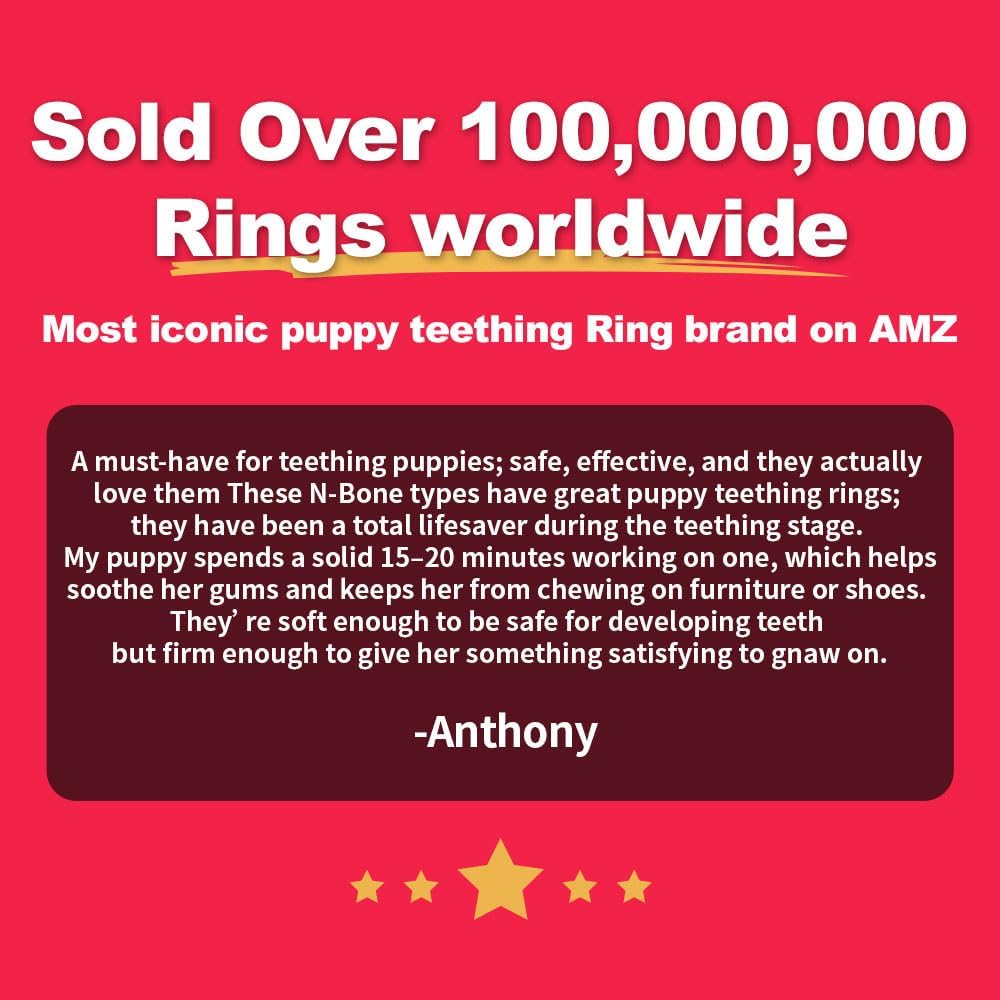 N-Bone Puppy Teething Rings, Pumpkin Flavor, Natural Puppy Teething Chews & Chew Treats, Helps Soothe Teething Gums, Calcium Enriched, 6 Rings