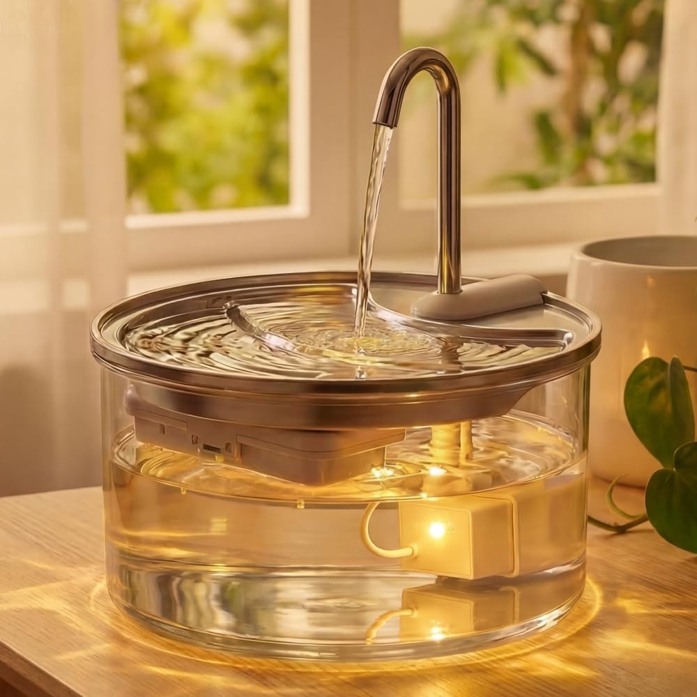 Tomxcute Glass Cat Water Fountain-84oz Dishwasher Safe Cat & Dog Fountain