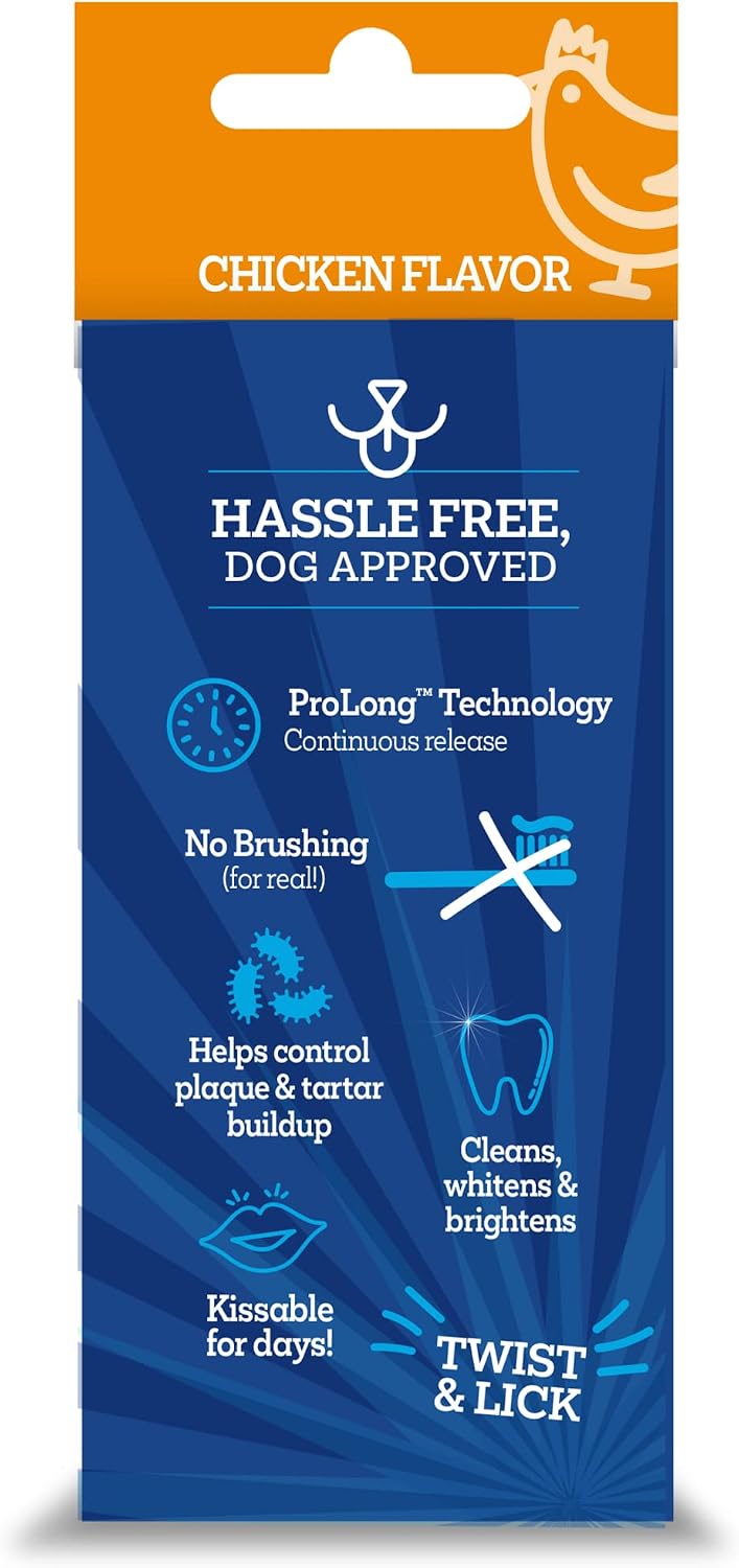 Twist + Lick Dental Gel for Dogs, Cleans Teeth and Freshens Breath for 24 Hours, Chicken Flavor, 2 oz, 30 Day Supply