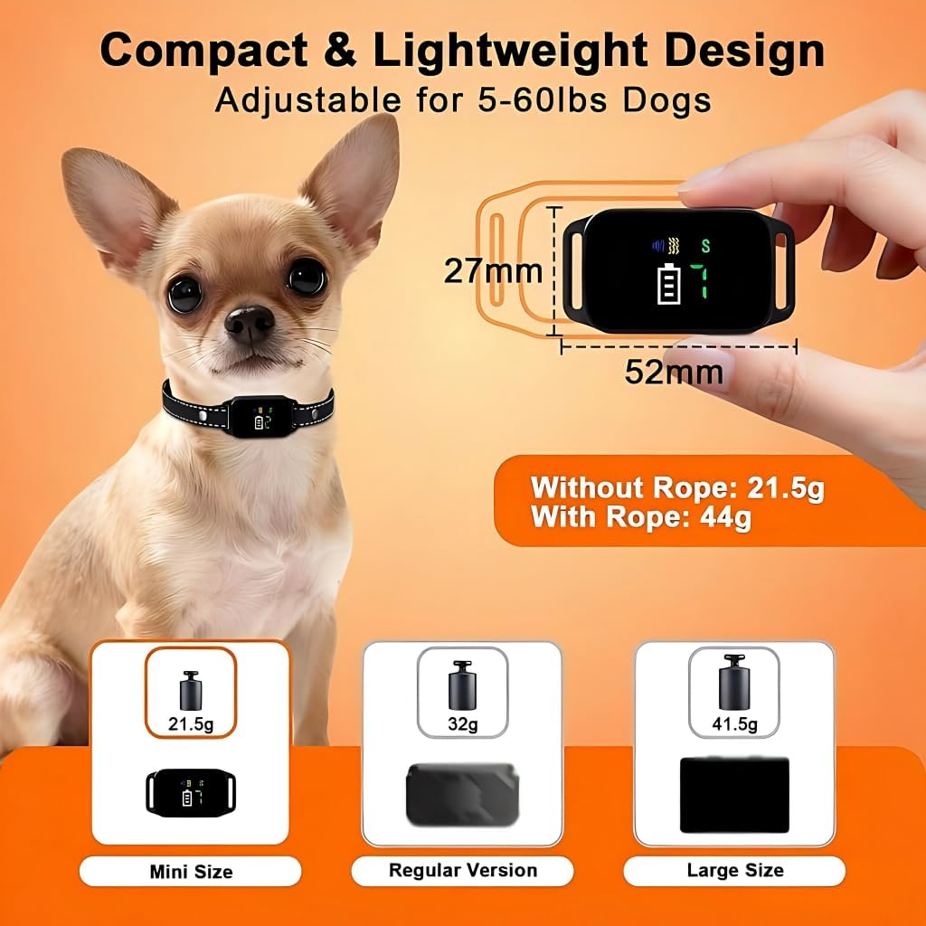 Bark Collar, Dog Bark Collar, Training Bark Collar | 5-60LBS Small & Medium Dogs, IP67 Waterproof, Rechargeable Anti Barking Collar with 3Modes, 5 Beep&7 Level Sensitivity Black