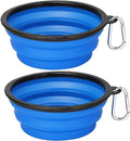 Kytely Large Collapsible Dog Bowls 2 Pack, 34oz Foldable Dog Travel Bowl, Portable Pet Water Food Bowl with Clasp, Pet Cat Feeding Cup Dish for Traveling, Walking, Hiking (Black+Blue)