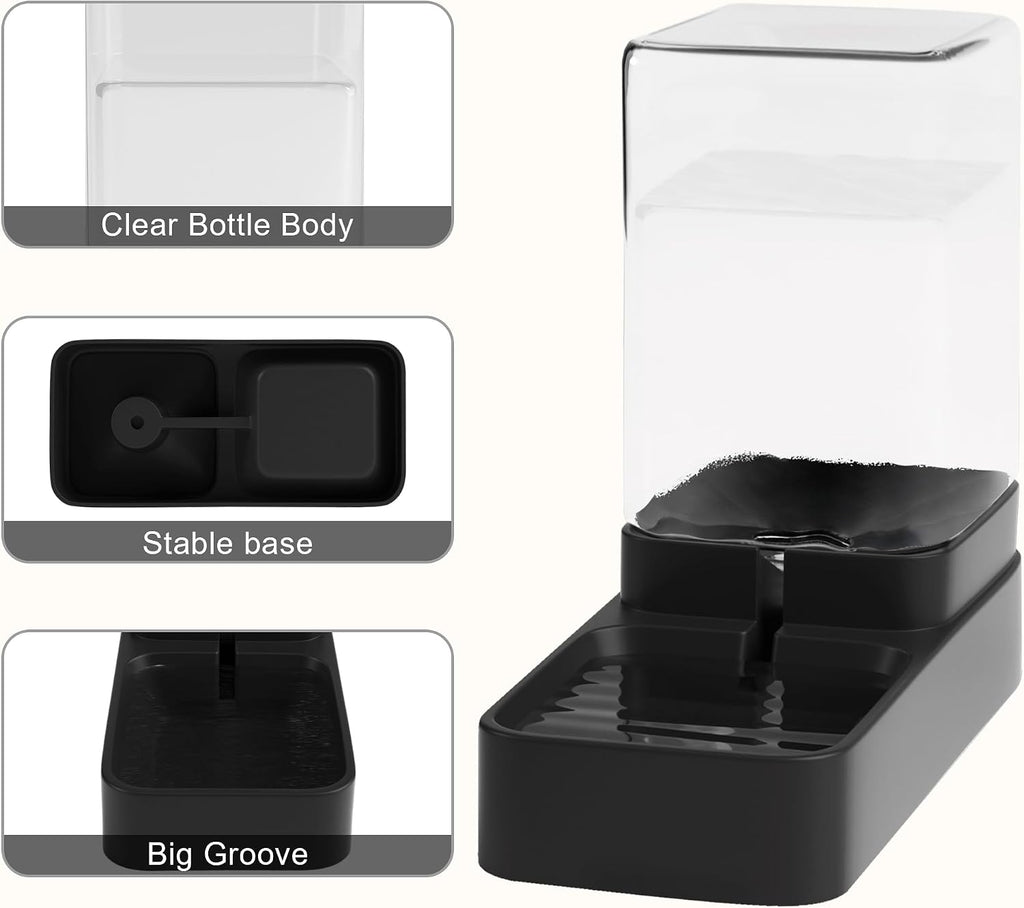 Automatic Cat Feeder and Water Dispenser in Set with Pet Food Bowl,Gravity Dog Waterer and Food Feeder for Small Medium Dog Cat Puppy Kitten Large Capacity(3.3L,Black)