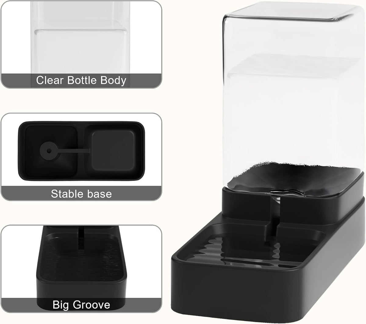 Automatic Cat Feeder and Water Dispenser in Set with Pet Food Bowl,Gravity Dog Waterer and Food Feeder for Small Medium Dog Cat Puppy Kitten Large Capacity(3.3L,Black)