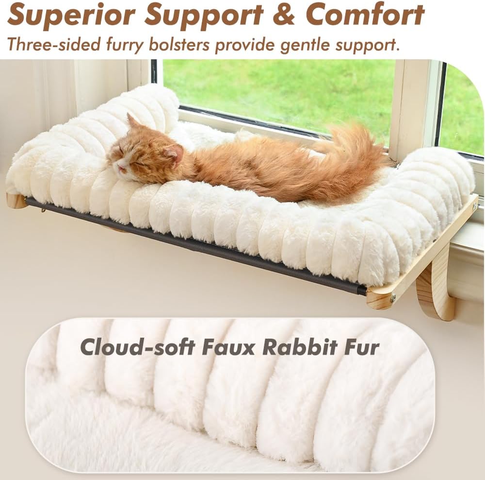 Cloud-Soft Cat Window Sill Perch, Zipper Design Cushion Pet Bed, L