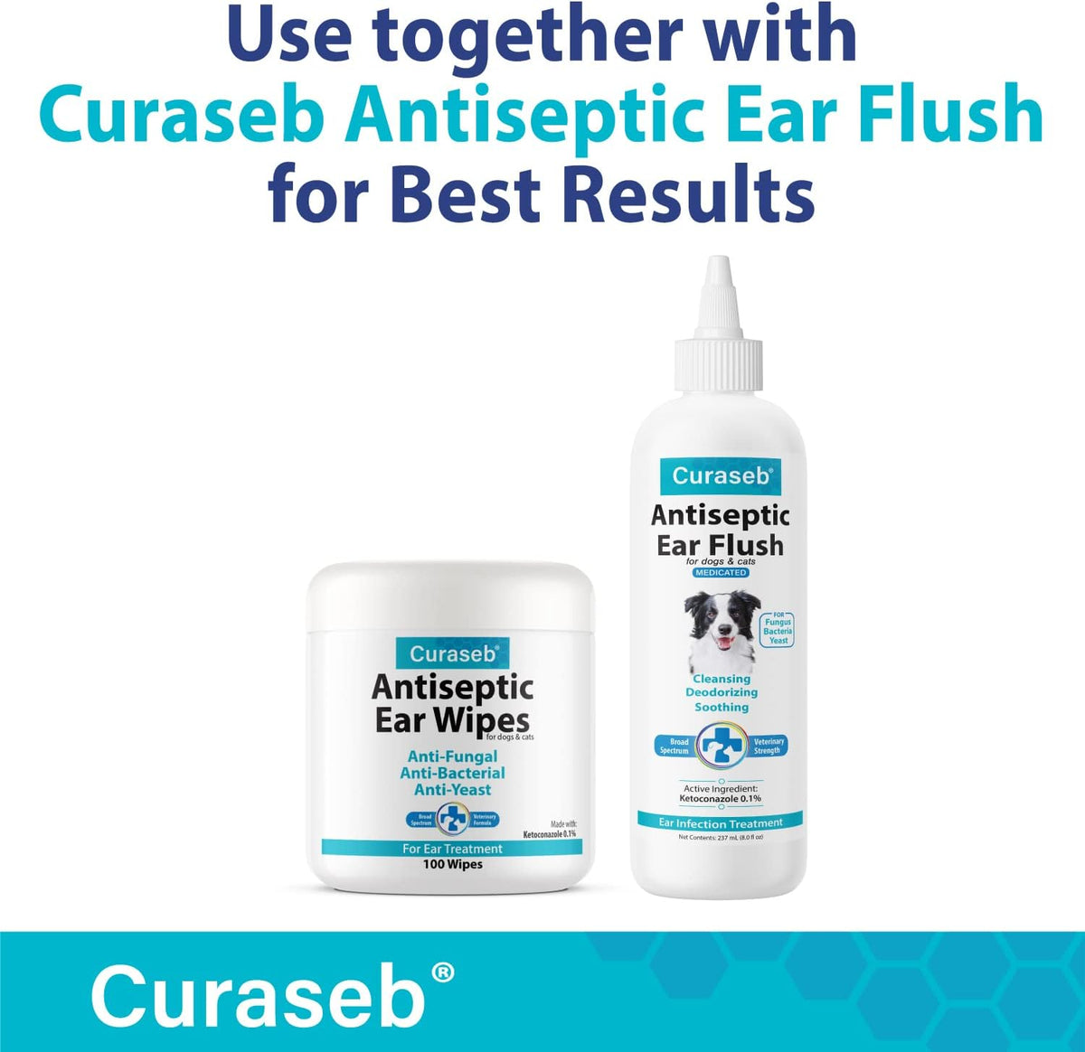 Curaseb Cat & Dog Ear Infection Treatment Wipes – Soothes Itchy & Inflamed Ears – Cleans Debris and Buildup – 100 Count