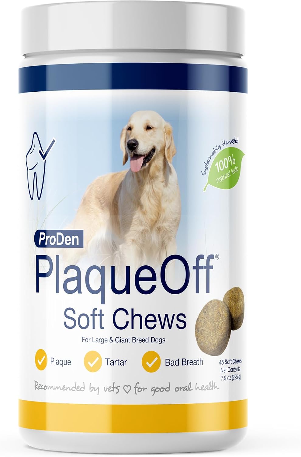 ProDen PlaqueOff Soft Chews with Organic Kelp - for Small & Medium Breed Dogs & Cats - Supports Normal, Healthy Teeth, Gums, and Breath Odor in Dogs & Cats - 45 Soft Chews
