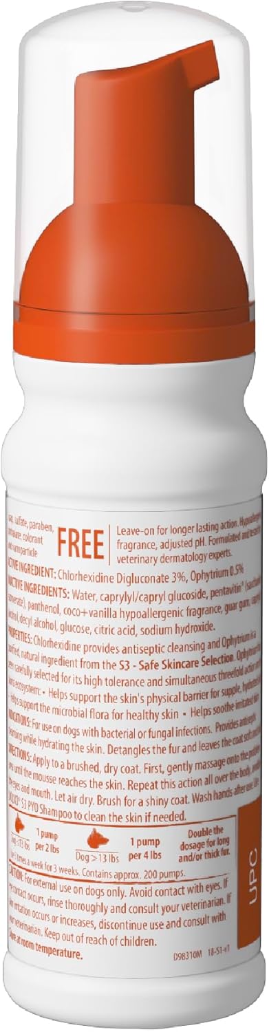 Douxo S3 PYO Medicated Dog Mousse - Bacterial & Yeast Infection Treatment | Chlorhexidine for Dogs; Waterless Shampoo, Antibacterial & Antiseptic, for Dogs Only, Clinically Proven, 5 fl oz