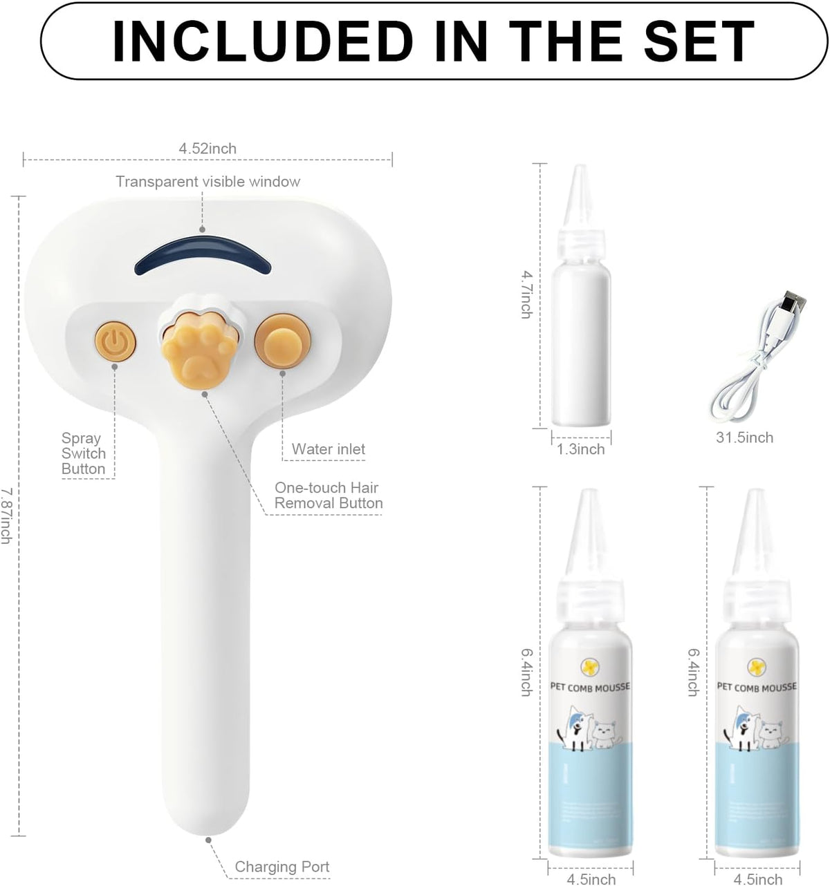Pet Steam Brush for Dog & Cat Includes Waterless 2*Shampoo