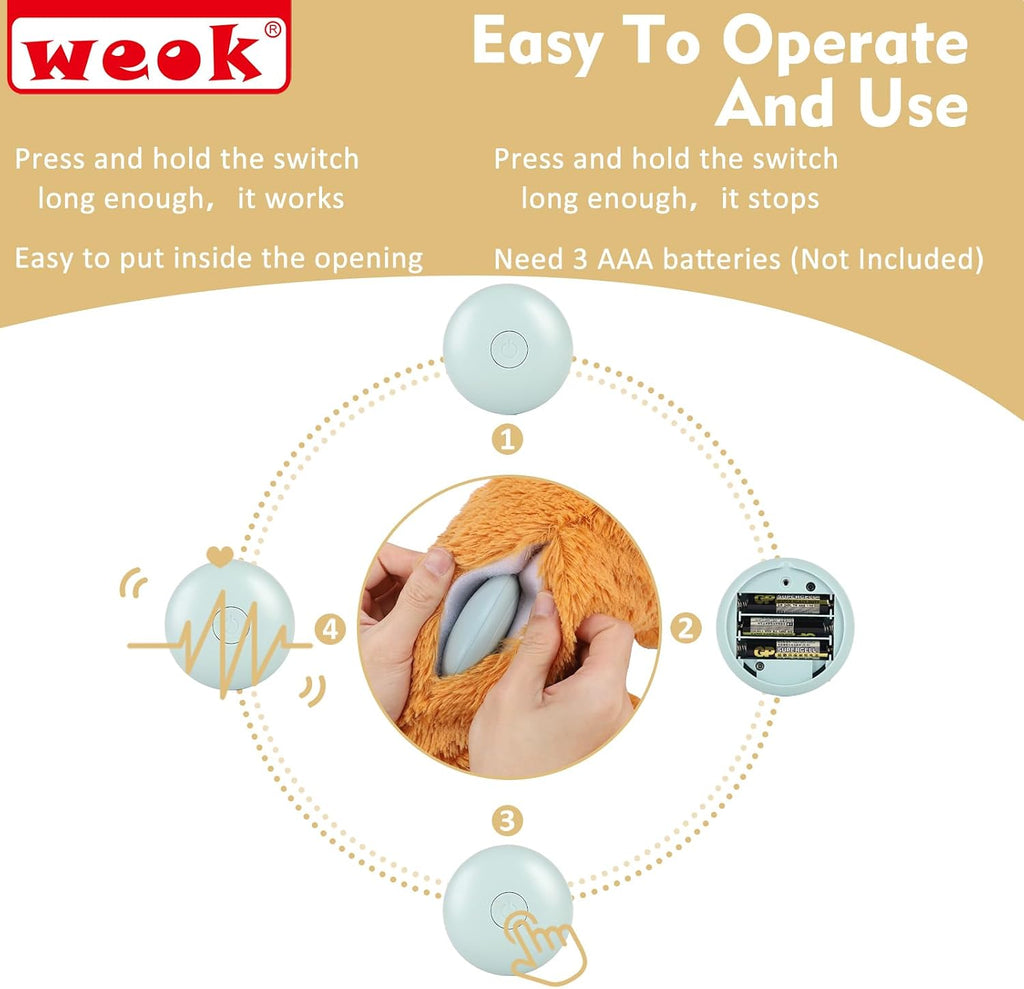 WEOK Heartbeat Puppy Toy, Comfort Cuddler Pillow, Dog Anxiety Relief Calming Aid,Heartbeat Stuffed Toy for Dogs,Puppy Heartbeat Toy Sleep Aid,Dog Heartbeat Toy for Pet