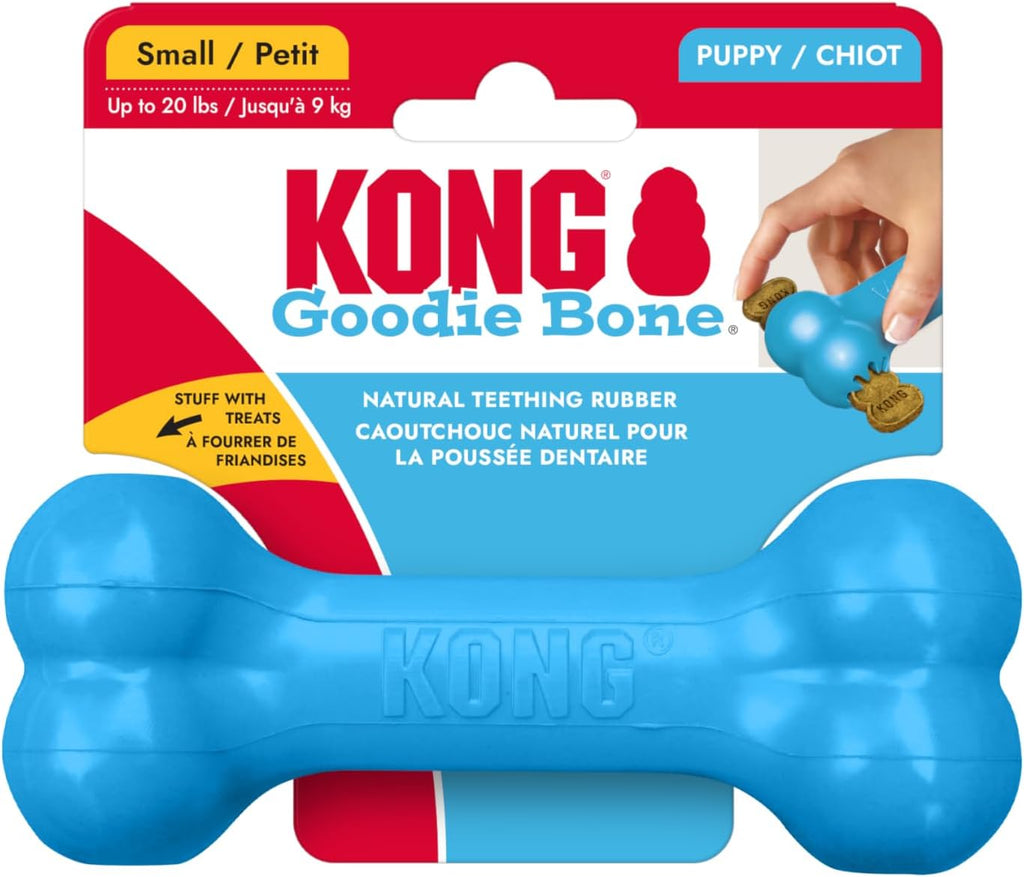 KONG Puppy Goodie Bone, Natural Rubber Chew, for Small Puppies, Blue | Stuffable Teething Toy Made from KONG Soft Natural Rubber, Soothes Sore Gums & Keeps Teething Puppies Busy