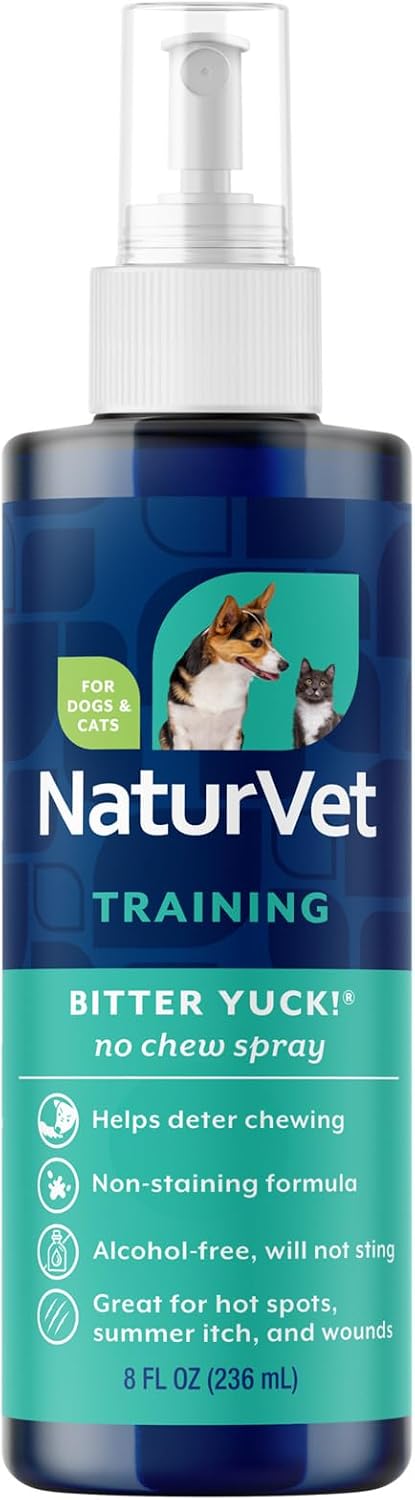 NaturVet Bitter Yuck! No Chew Training Spray for Pets - 8 Ounce | Horses Pet Training Spray, Liquid, Made in The USA, 8 Ounce