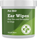 Pet MD Dog Ear Cleaning Wipes – Otic Cleanser for Dogs - 100 ct | Soothing Ear Care with Aloe Vera & Eucalyptus, Regular Wipes
