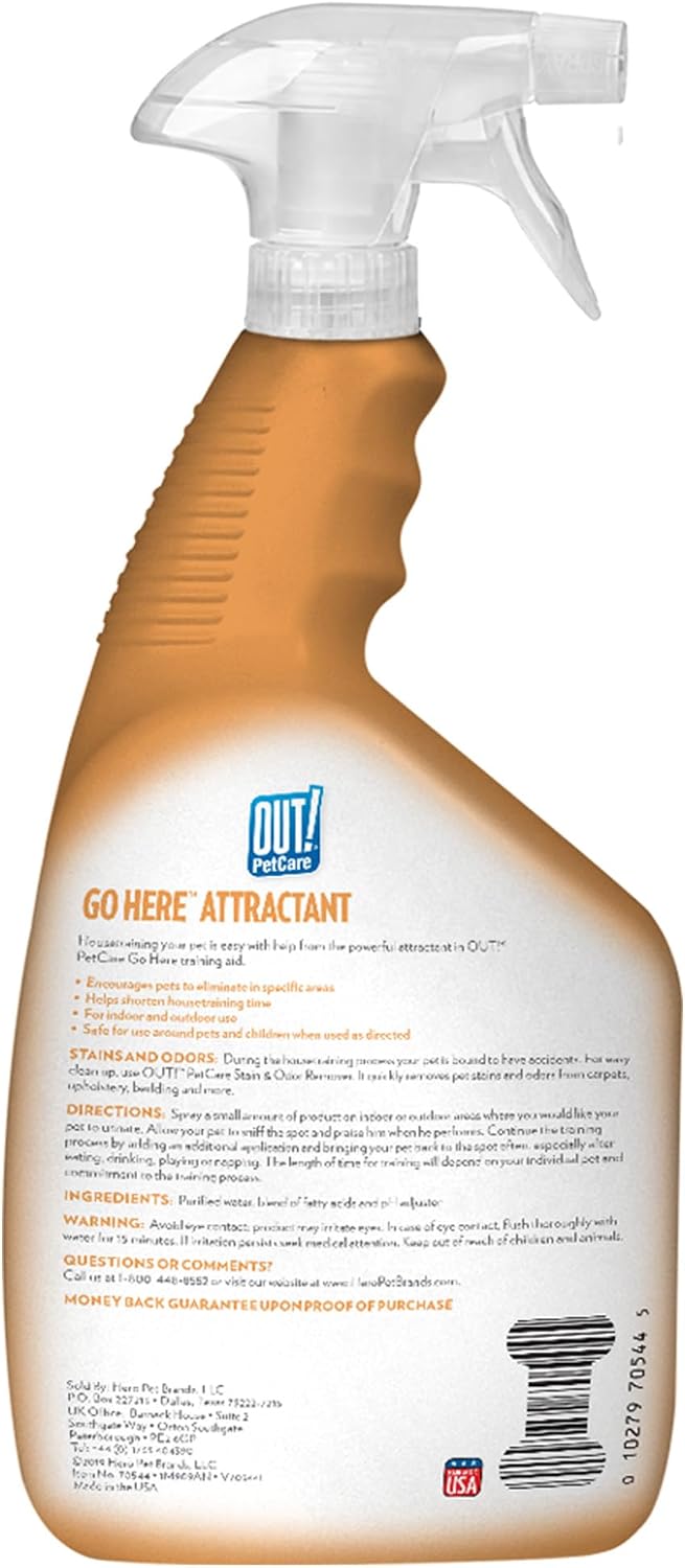 OUT! PetCare Go Here Attractant, Potty Training Spray for Dogs, 32oz | Dog Pee Spray, Puppy Potty Training, Housebreaking, Indoor & Outdoor, Pee Here Training, Training Aid, Easy Application
