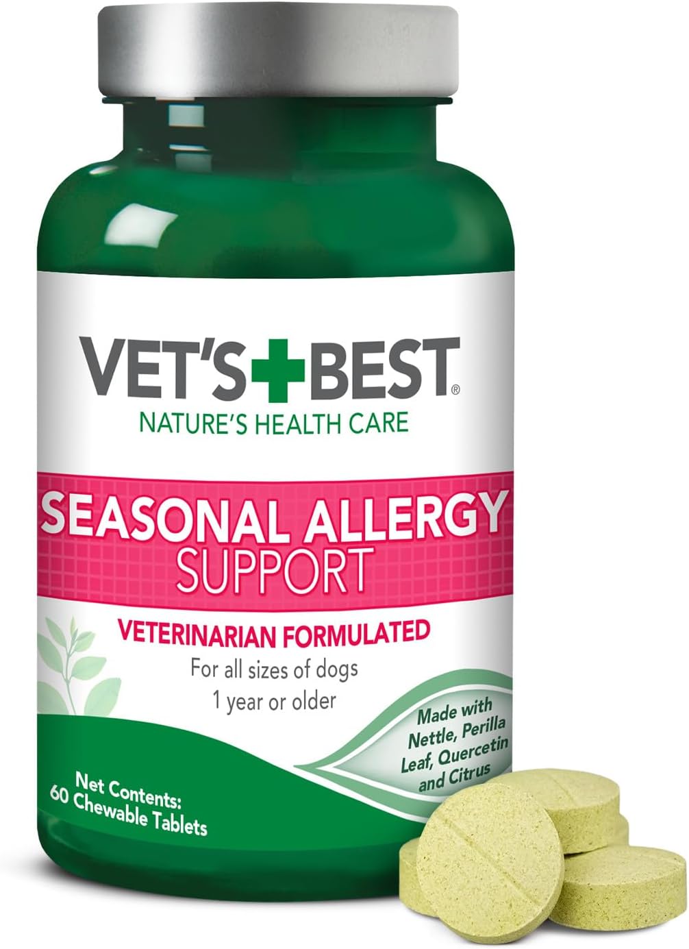 Vet's Best Seasonal Allergy Chewable Tablets for Dogs, Soothes Dog, 60ct | Seasonal Allergy Relief Tablets, Helps Soothe Itchy Skin, Supports Healthy Skin & Coat, Daily Chewable Formula