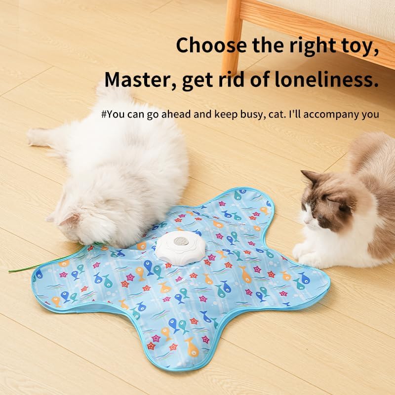 Rechargeable Automatic Cat Toy, 3-Mode Touch-Activated Interactive Toy with Random Motion, Concealed Feather & Squeaky Sound for Indoor Cats & Kittens (Blue)