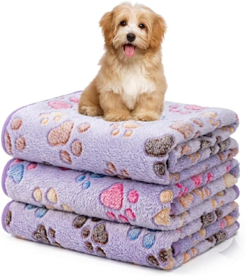 1 Pack 3 Blankets Fluffy Premium Fleece Soft Pet Blanket Flannel Throw for Cat Dog Puppy (Small 23x16'', Paw-White/Pink/Brown)