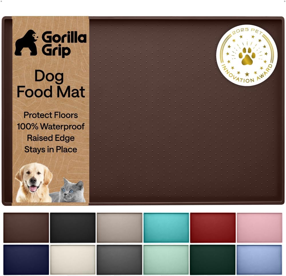 GORILLA GRIP Dog Food Mat, 100% Waterproof Silicone, 18.5x11.5 Gray